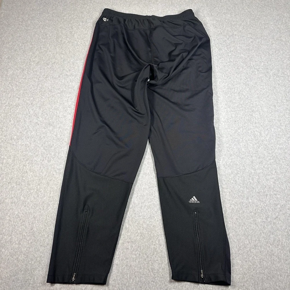 Vintage Y2K Adidas Track Pants Black Red 3 Stripe Drawstring Size XL Zip Cuff